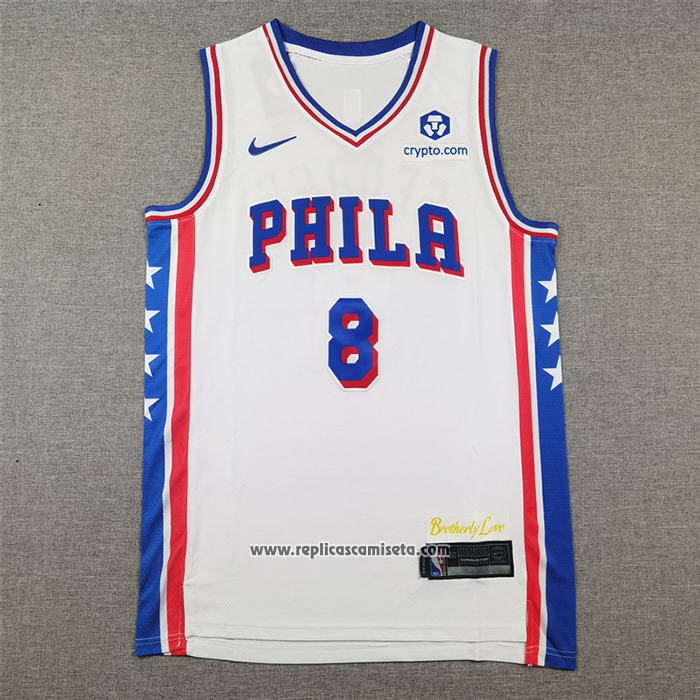Camiseta Philadelphia 76ers Paul George #8 Association 2024-25 Blanco